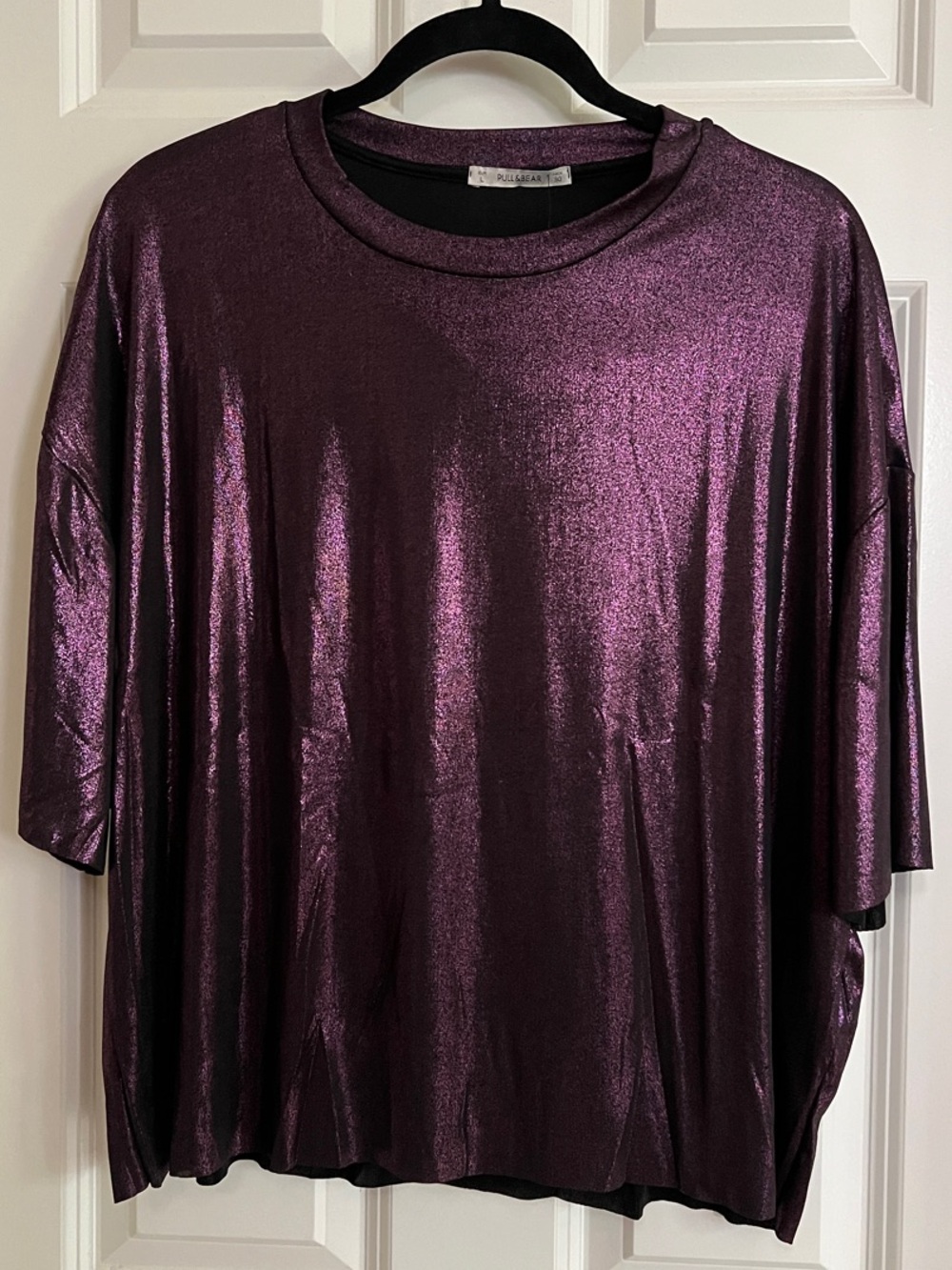 Pull & Bear Metallic Plum Short-Sleeve Tee